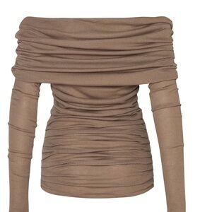 Baobab Collection Off-Shoulder Ruched Sweater - Taupe